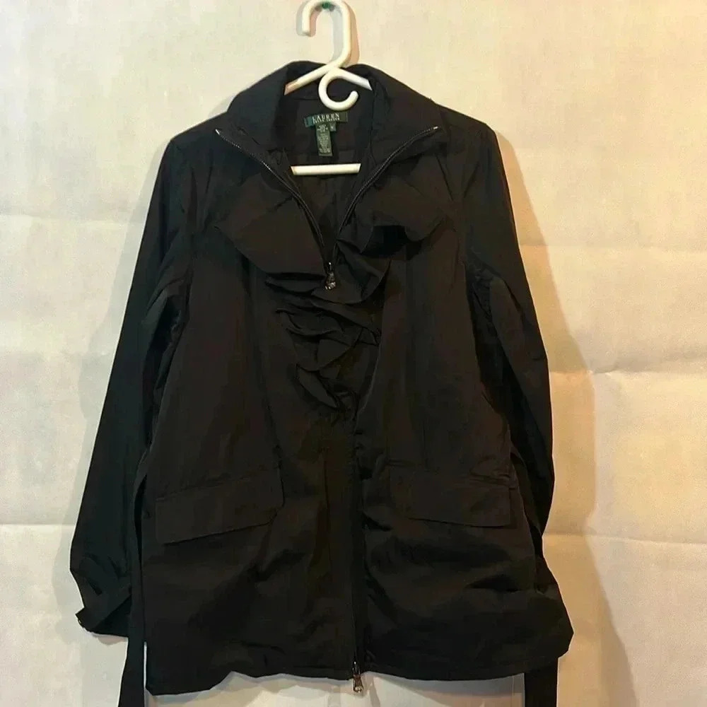 Classic LAUREN RALPH LAUREN ruffled front Jacket/Coat MEDIUM nwt